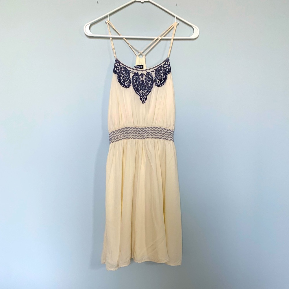 Off White Mini Dress with Navy Detail